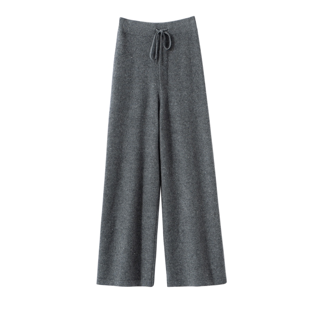 带亮片 ZD-207#山羊 绒阔腿裤女珠片纱正反针裤子宽松加厚秋冬753