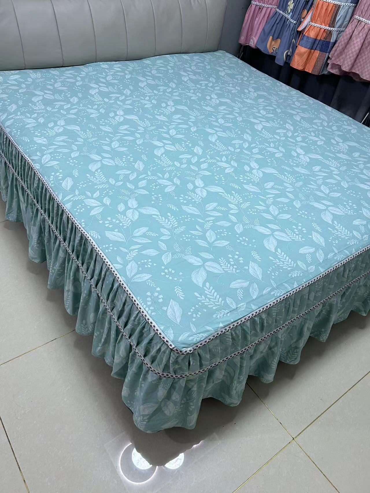 千姿玉叶绿床罩，不掉色不起球，