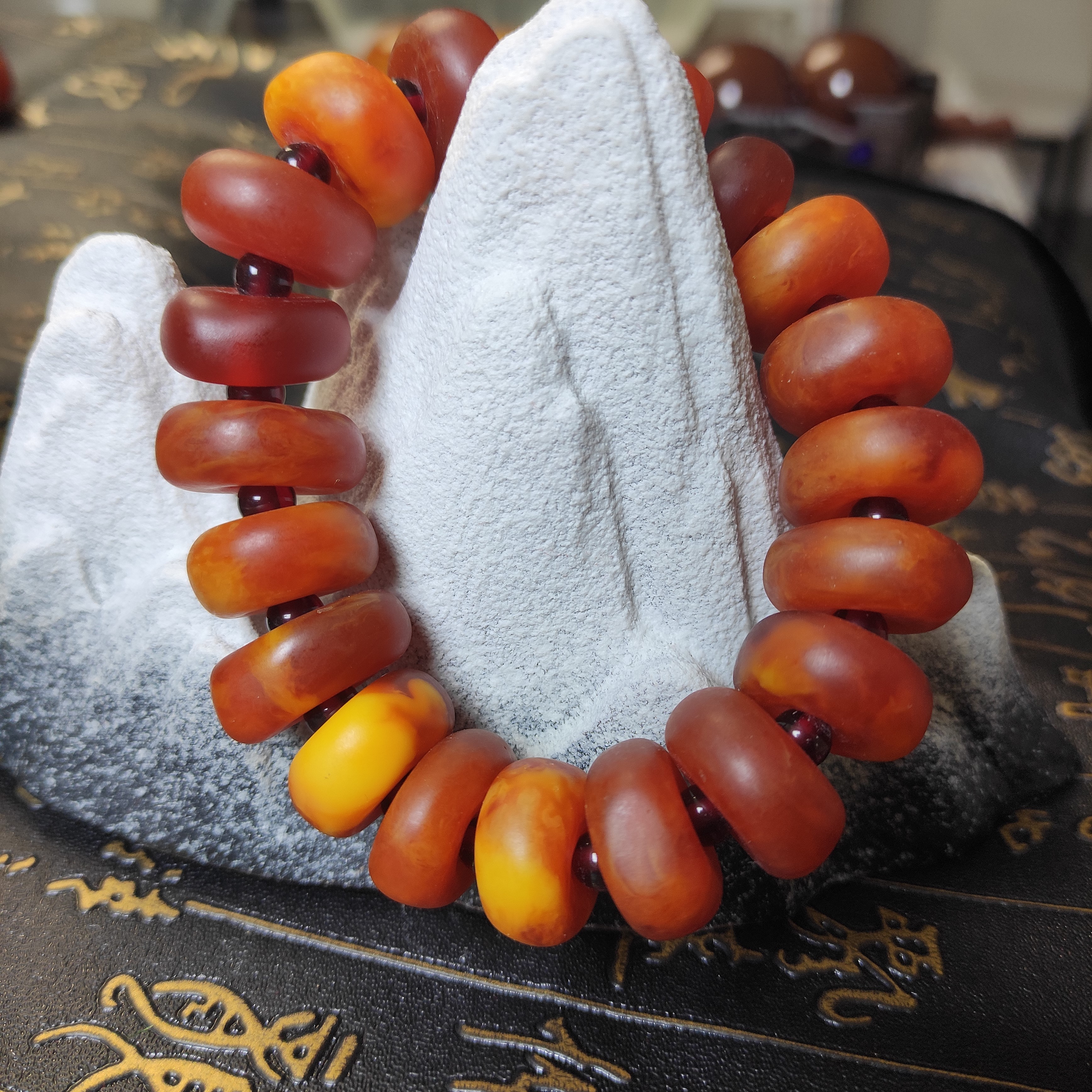 手链 l006老蜡色不规则原皮饼子手串手链（酒红）