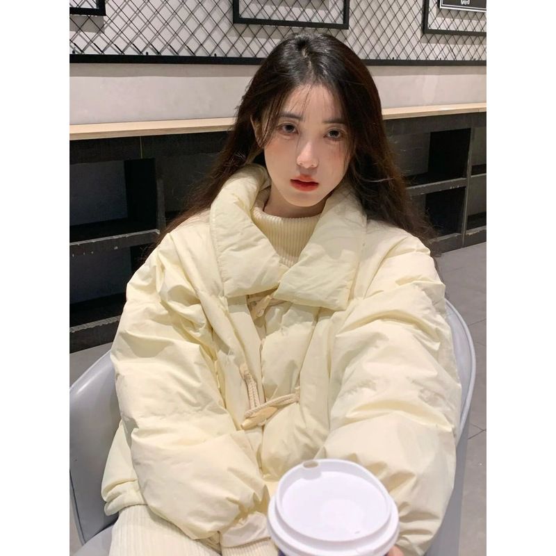 学院风复古牛角扣棉服女2023冬季新款设计感小众韩版加厚短款棉衣