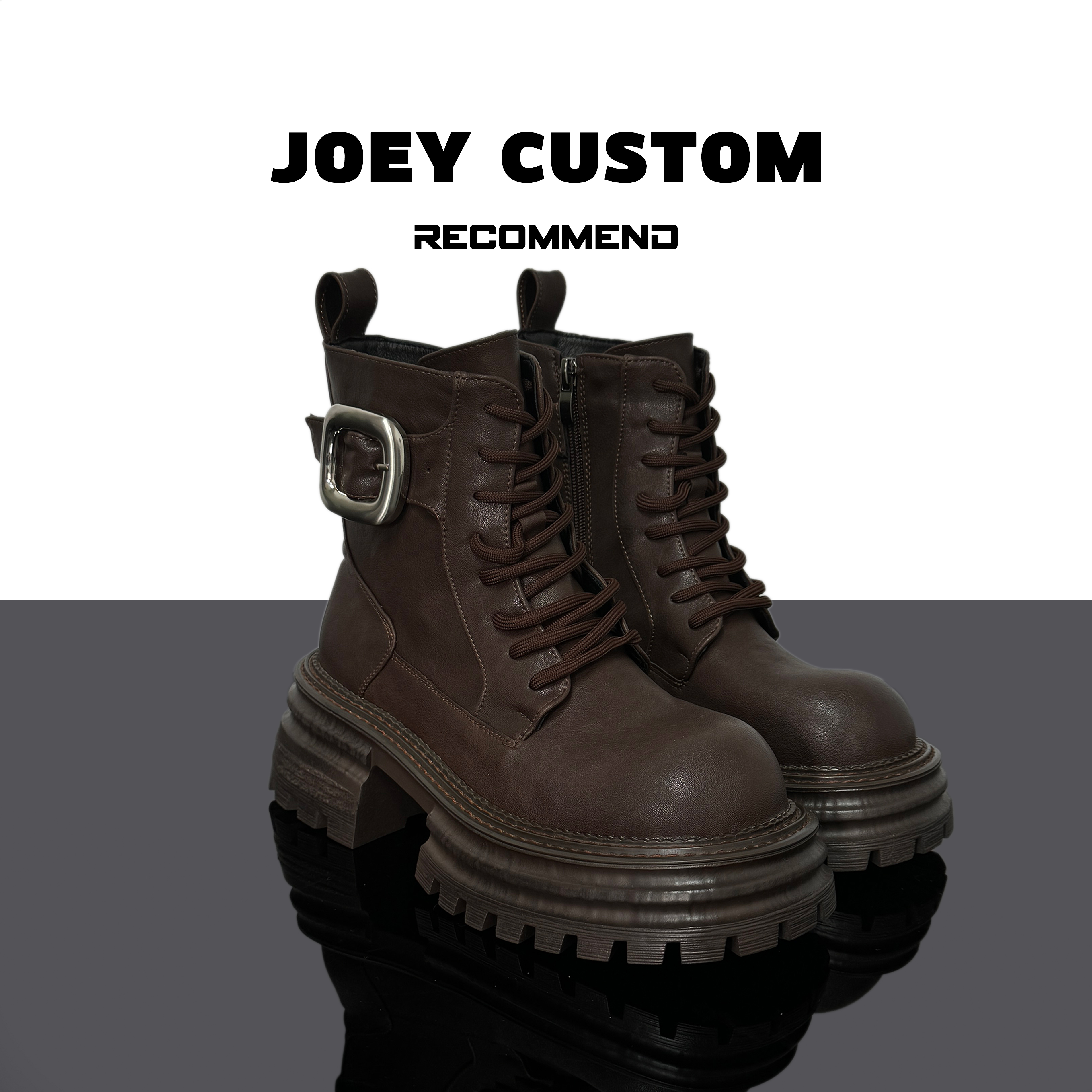 JOEY | 冬季新品皮带扣真皮马丁靴女侧拉链短靴  1013-1