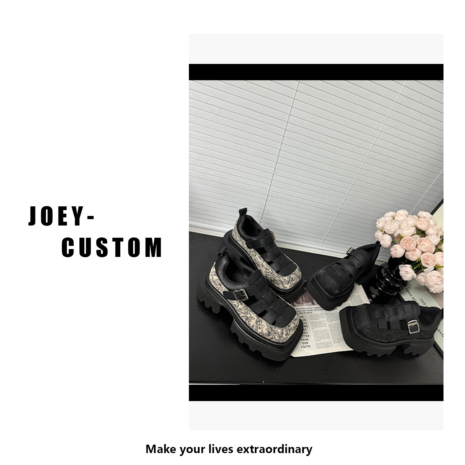 JOEY | 国潮中式印花编织厚底猪笼鞋高级感乐福鞋  1788-61