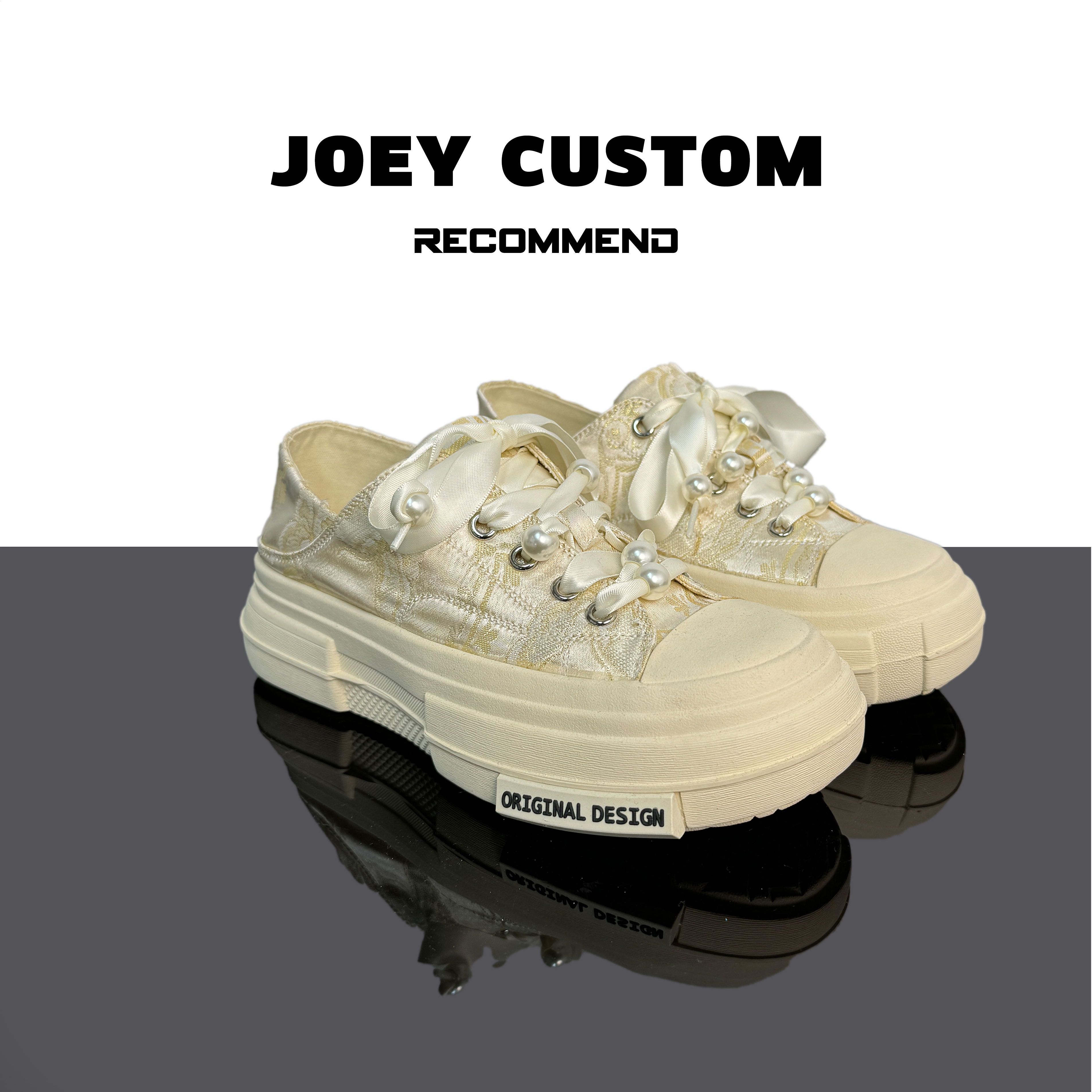 JOEY |珍珠缎面~新中式国风系列厚底缎面板鞋女低帮潮鞋 5-50