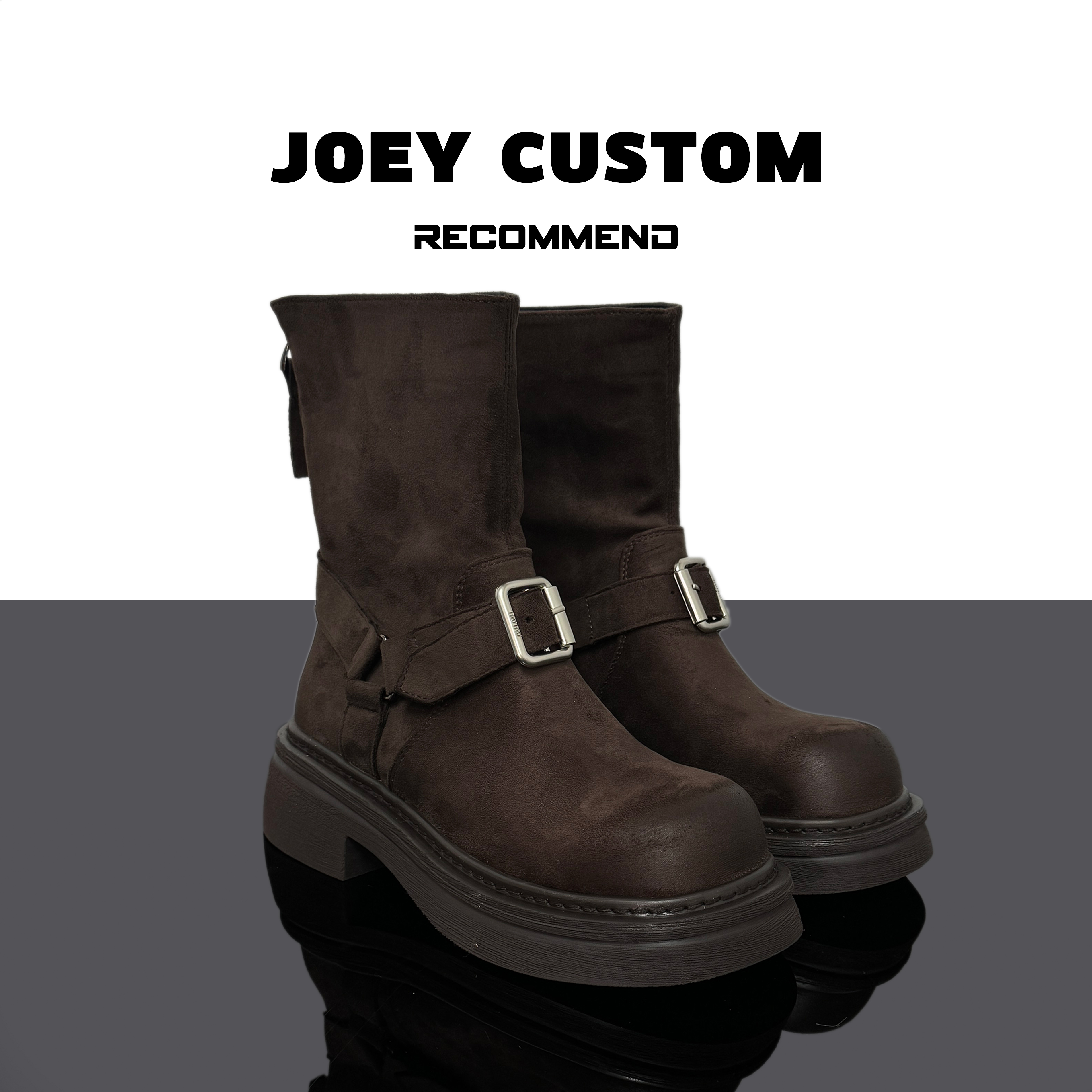 JOEY | 冬季上新简约炸街款气质皮带扣短靴女舒适潮靴  8338