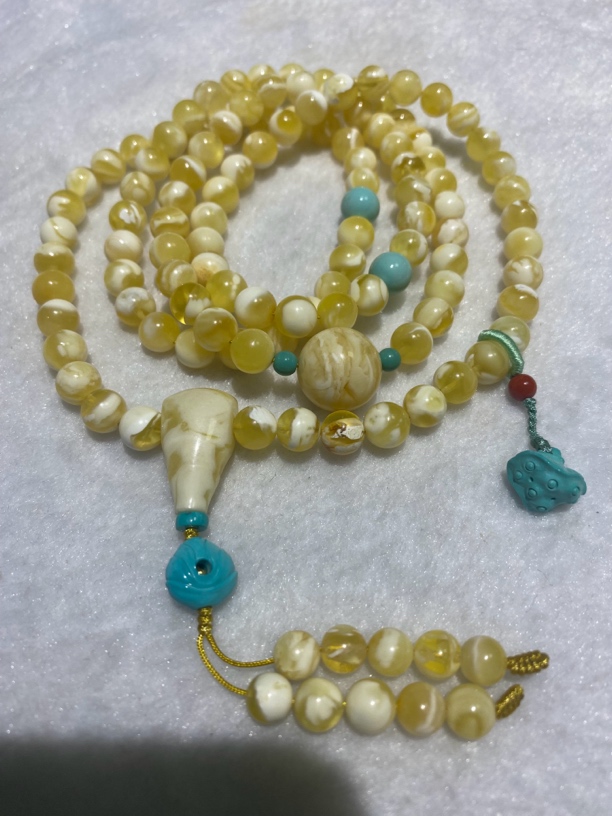 金白蜜蜡项链108脖挂多圈