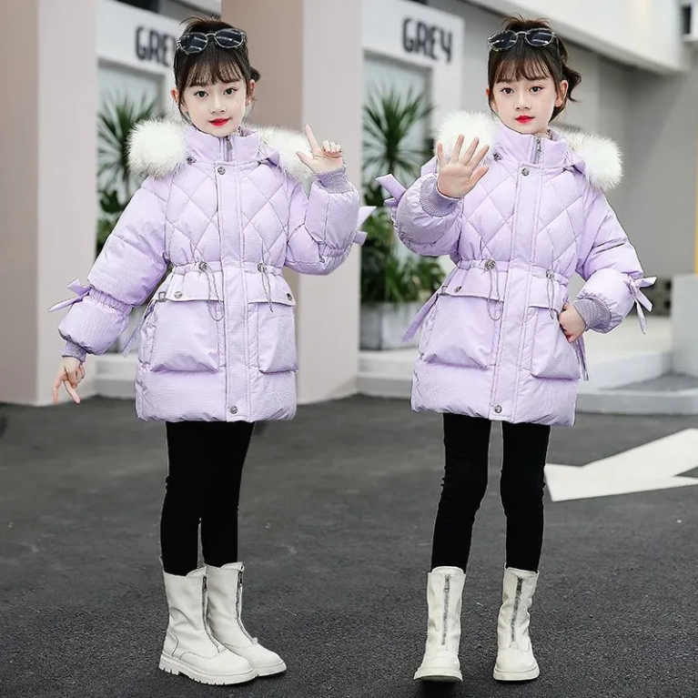 巴拉巴拉女童羽绒服冬季2023新款中大儿童棉衣外套中长款加绒加厚