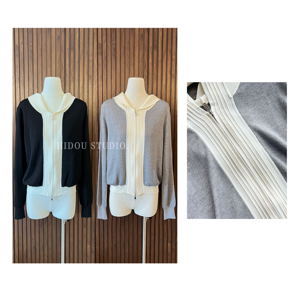 【痘痘私服】|【绵羊毛莱赛尔】翻领双头拉链撞色针织开衫