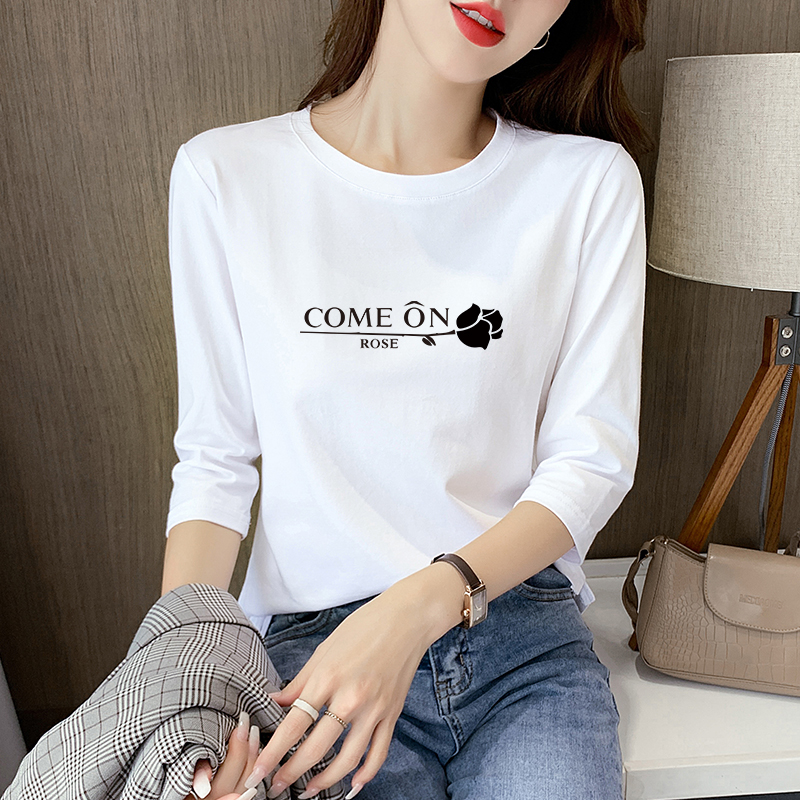 白色t恤女2025春秋季新款女装百搭打底纯棉韩版圆领中袖体恤上衣