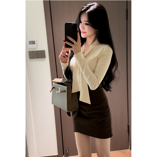 迈沃格法式浪漫 春季新款百变系带辣妹修身显瘦气质长袖上衣女