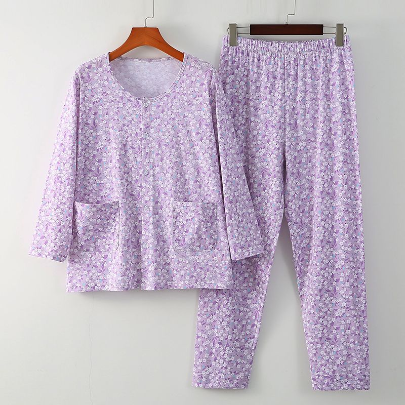 睡衣女士纯棉开衫中老年长袖春夏季全棉汗衫空调衫薄款家居服外穿
