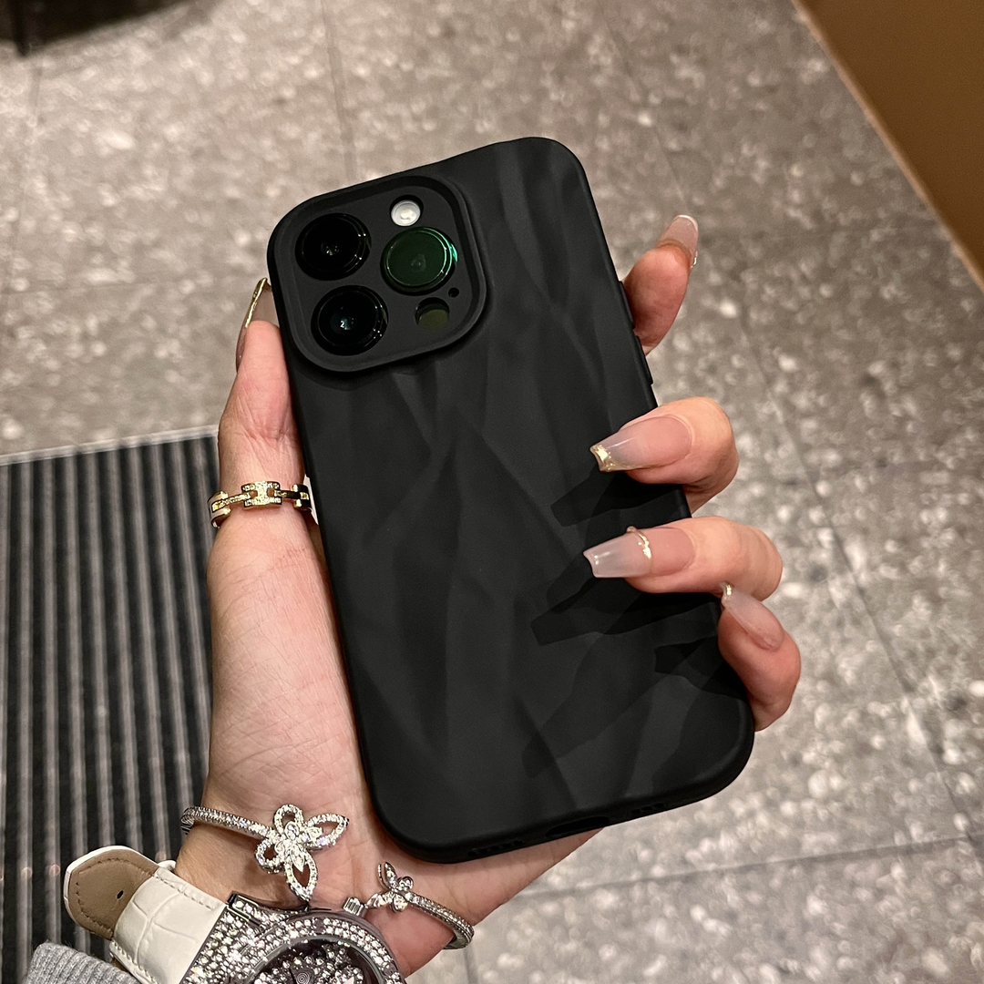 高级感磨砂黑褶皱纹适用iPhone15/14promax手机壳11苹果13/12套xr