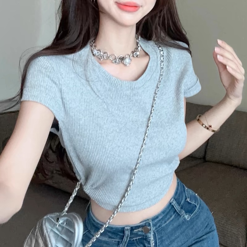 001-100美式复古显瘦辣妹短款夏季紧身设计款时尚上衣