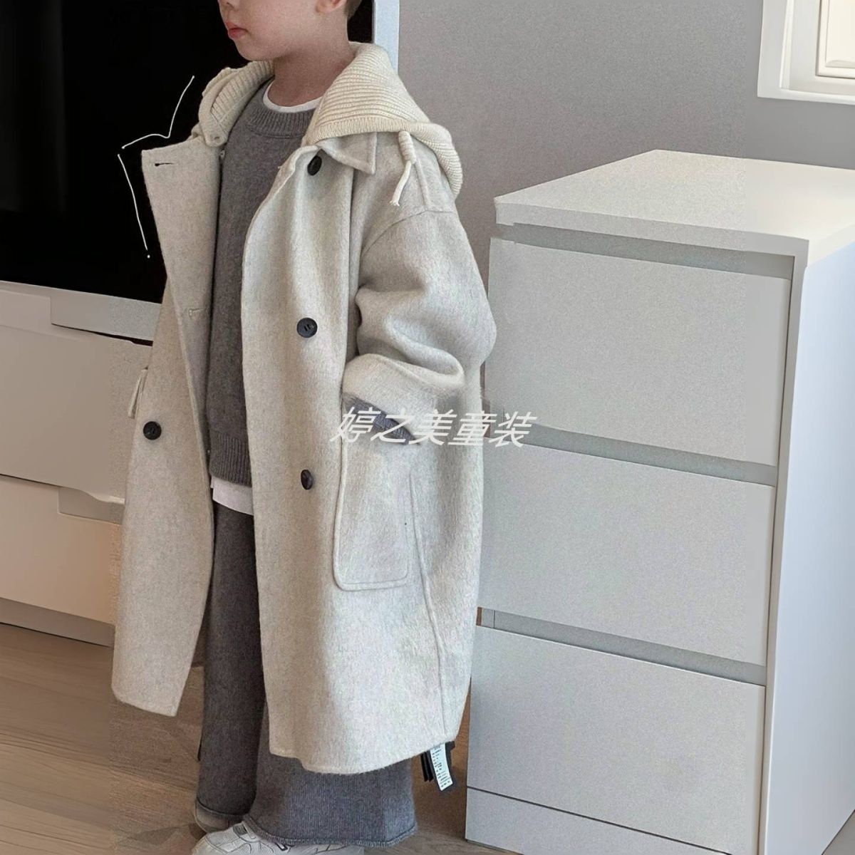 男女童冬季双面大衣中大童韩系百搭春秋中长款加厚呢外套