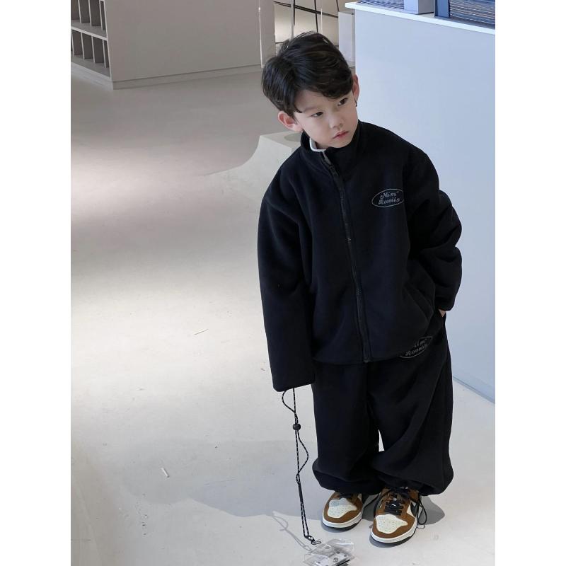 男童女童摇粒绒特厚套装冬季儿童加绒拉链立领外套休闲可束脚裤潮