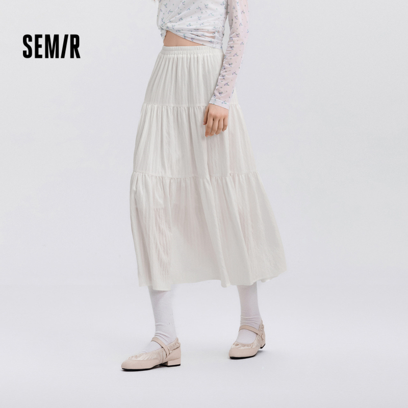 森马半身裙女松紧腰宽松A字长裙2025春季新款肌理垂感蛋糕裙优雅