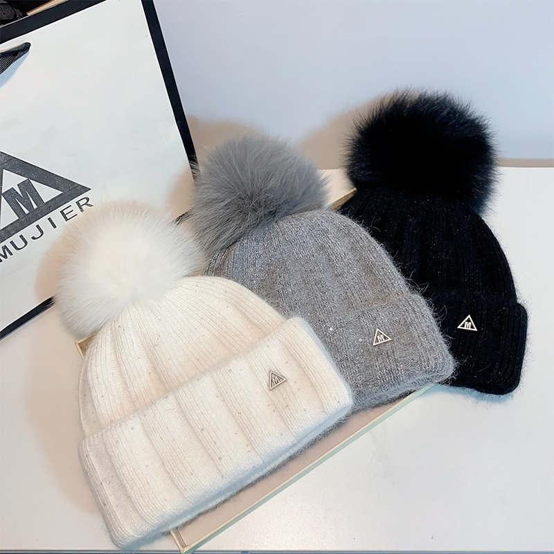 秋冬护耳帽狐狸毛球针织帽女ins秋冬加厚保暖帽绒帽男秋冬护耳帽