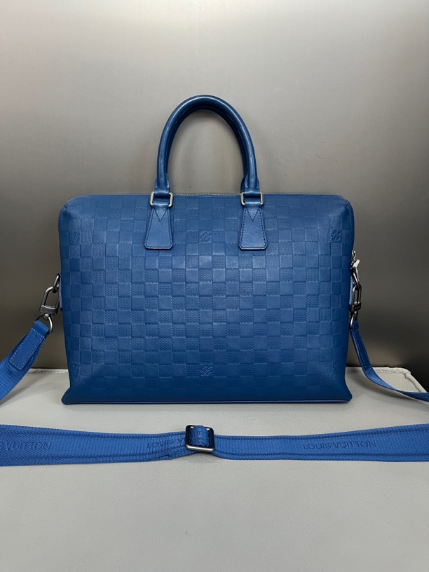 95新 LouisVuitton/路易威登 lv蓝色色棋盘格手提公文包zp010