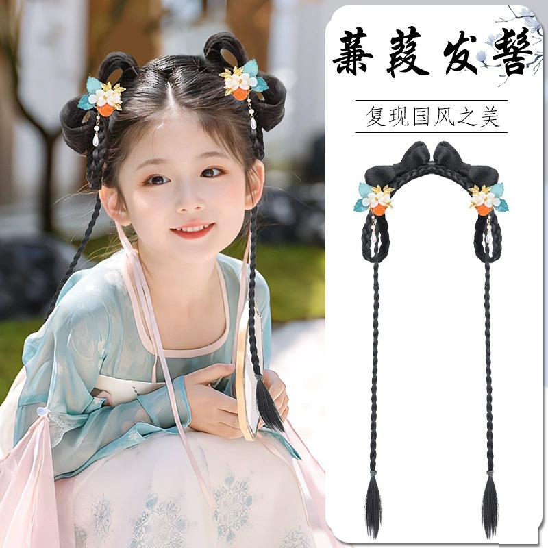 假发包 儿童汉服盘发古装一体式发箍古风假发造型发饰发髻头饰