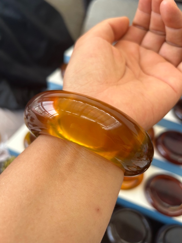 缅甸琥珀金棕飘红蜜宽条轮胎手镯一套圈口60宽27厚16
