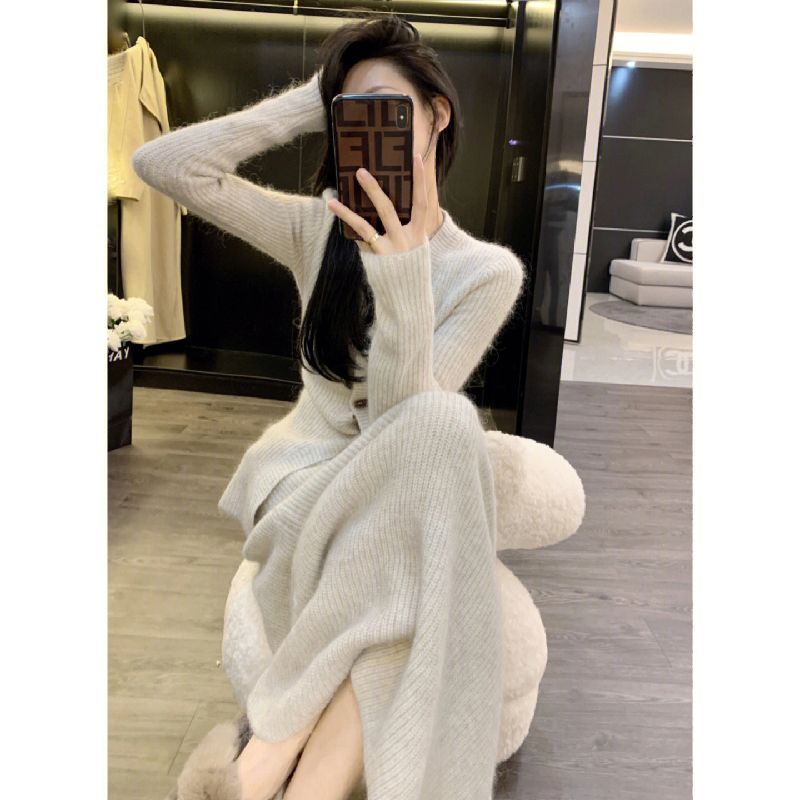 两件套/单件法式时尚气质温柔风上衣+长款遮肉半身裙子毛衣套装女