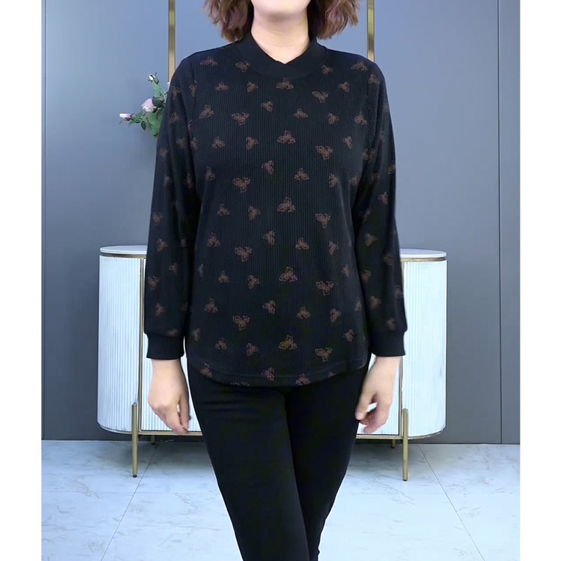 大码女装宽松遮肚子2023秋冬罗纹印花显瘦保暖毛衣ZB5590