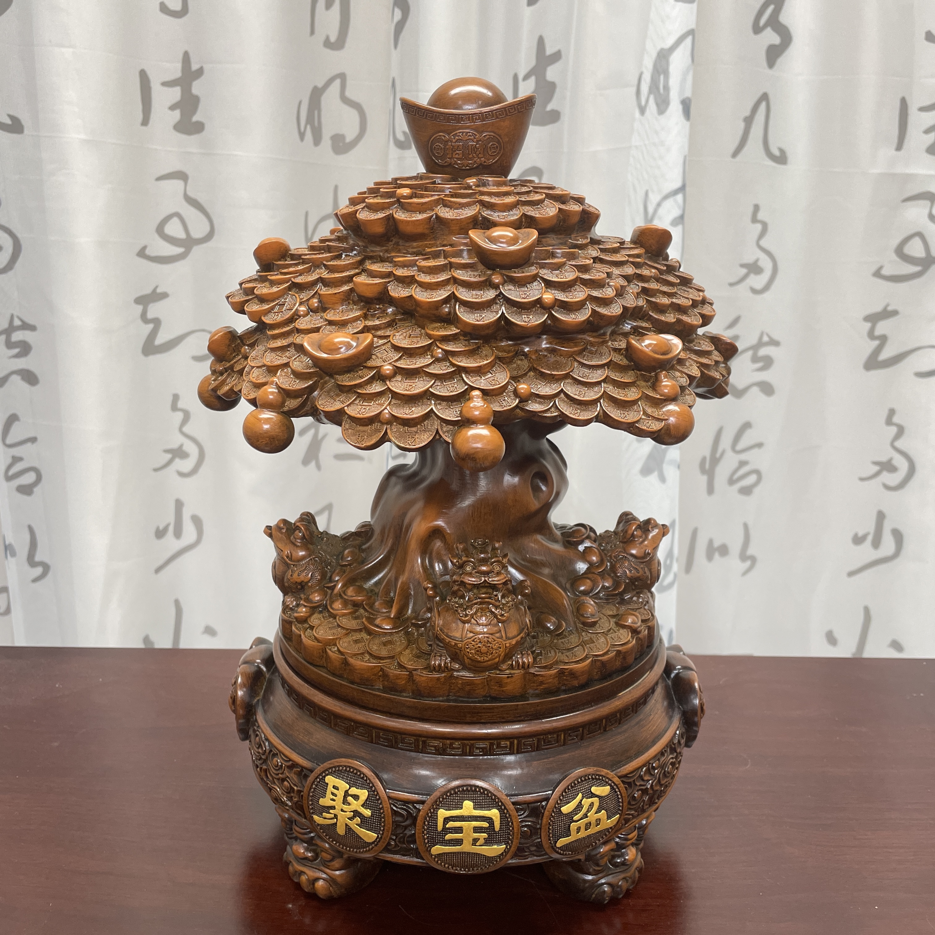 发财树聚宝盆貔貅金蟾摆件360度带旋转前台书房玄关新中式摆设