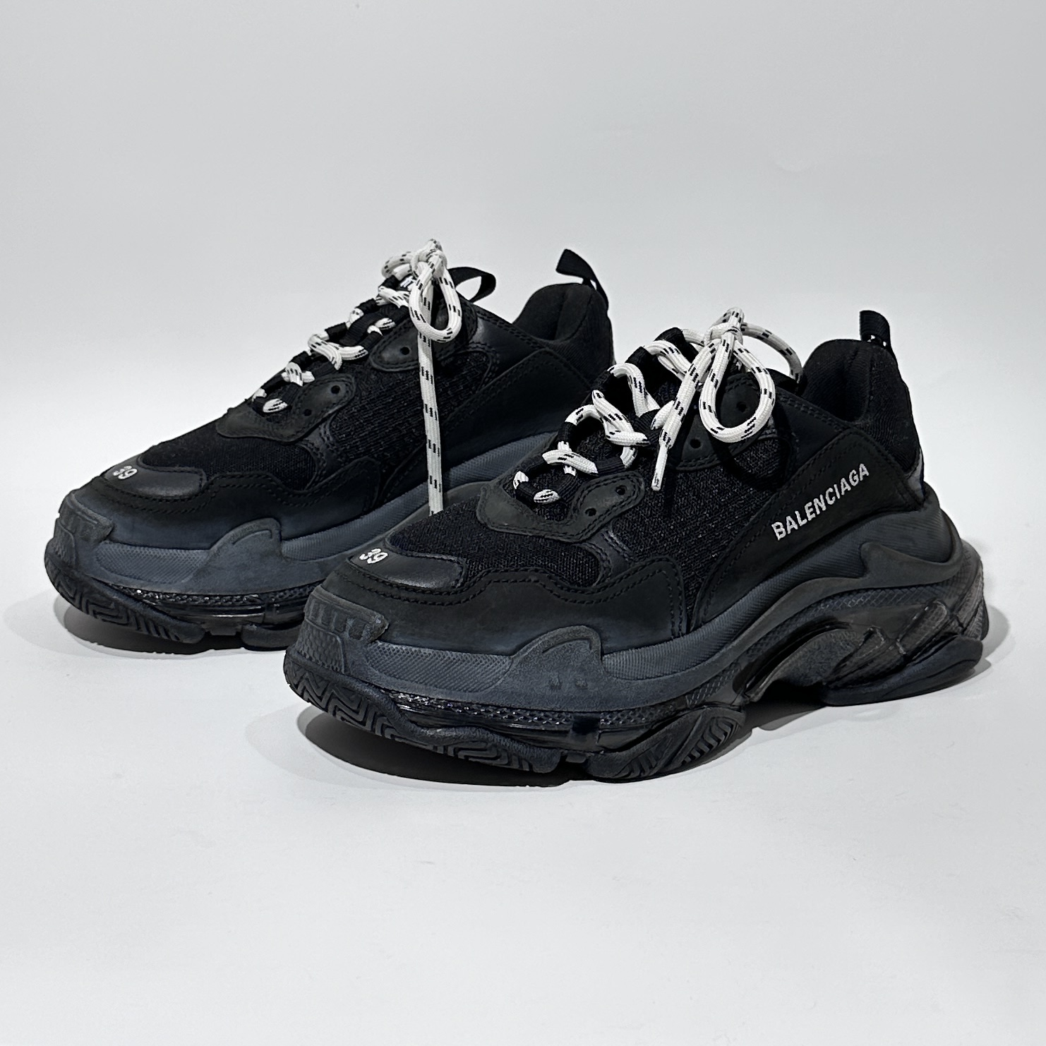 95新 Balenciaga/巴黎世家 39码Triples气垫款黑色老爹鞋/ML01605