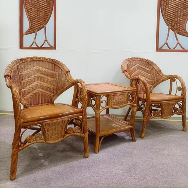 天然真藤椅三件套阳台桌椅组合藤编织靠背单人腾椅子茶几室内家用