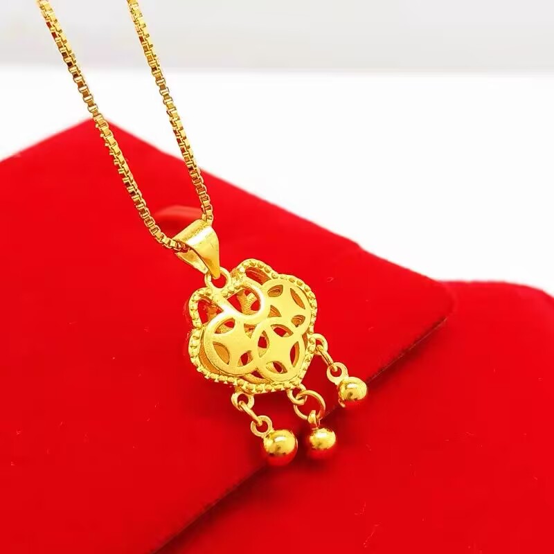 合金吊坠 【金店款】民族风平安锁女款轻奢坠链气质百搭简约金色