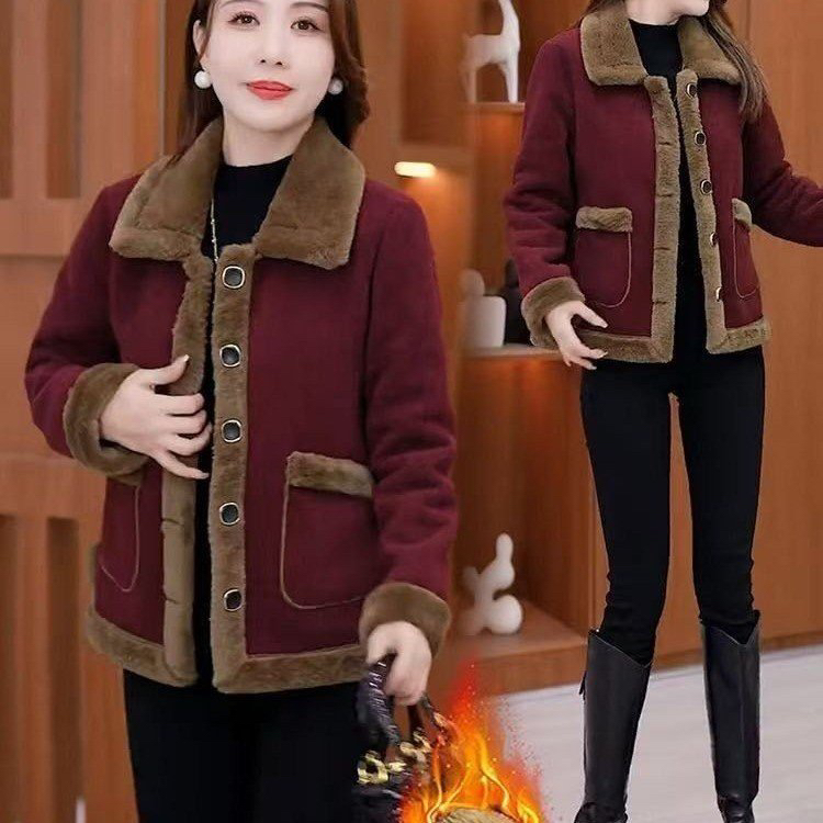 冬季加绒加厚妈妈装短款外套时尚百搭保暖小个子