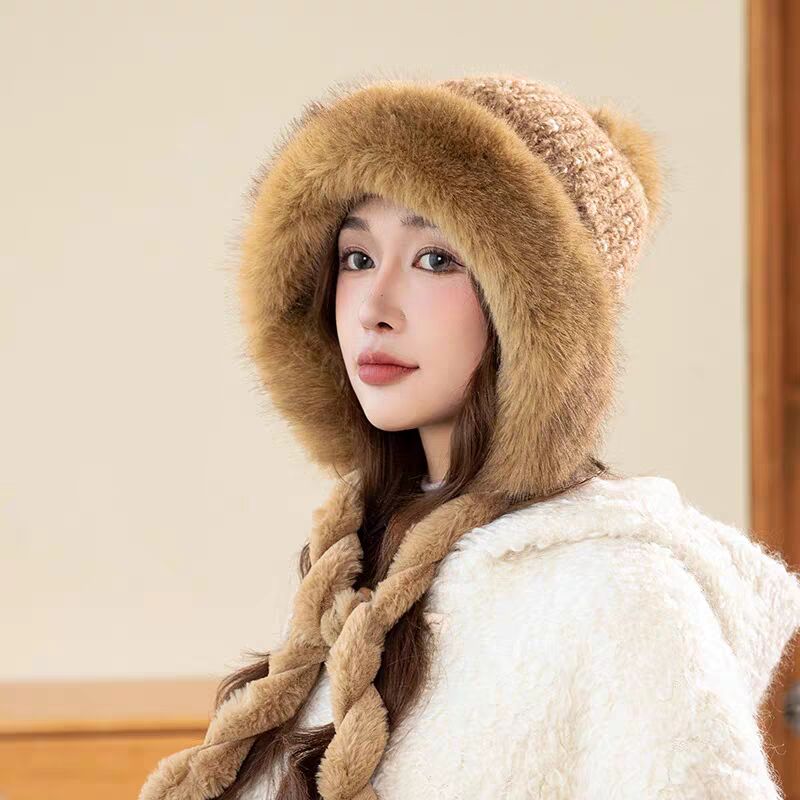 毛绒套头雷锋帽子女秋冬户外骑车可爱加厚防风防寒保暖护耳包头帽
