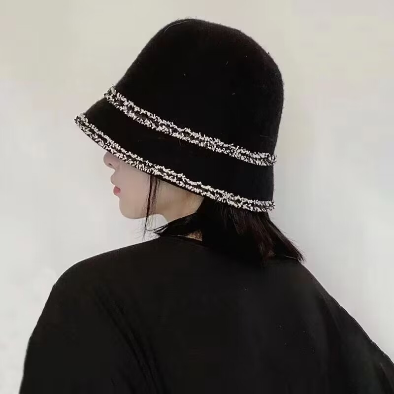 黑色羊毛针织帽子女秋冬百搭时尚水桶帽日系休闲渔夫帽保暖盆帽潮