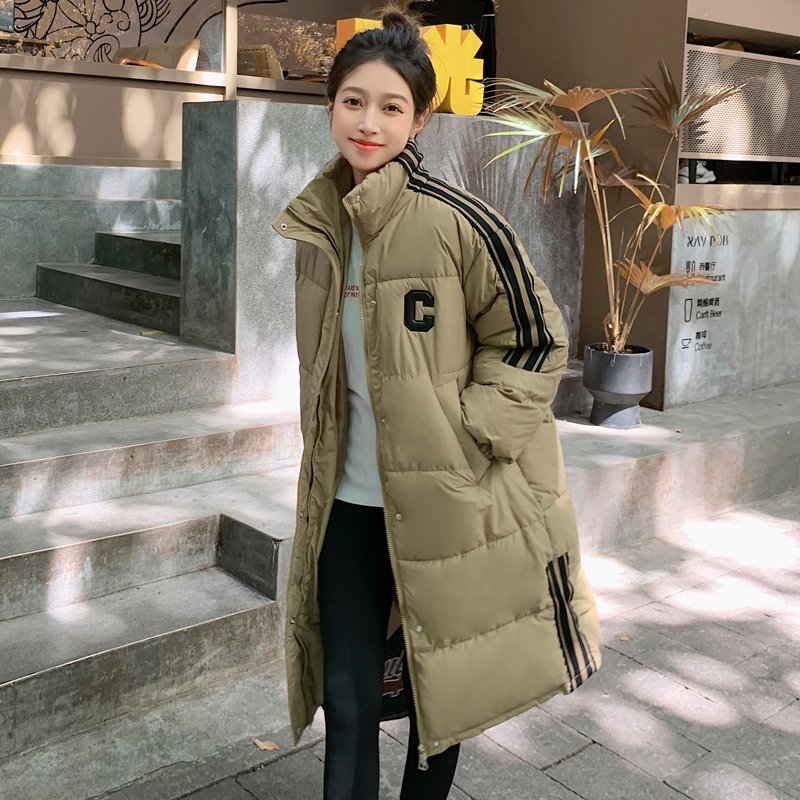 棉衣女长款过膝2023冬新款棉服网红C字母棉袄面包服加厚棉袄外套