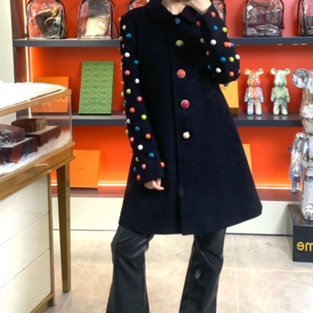 99新 Valentino/华伦天奴 华伦天奴黑色羊毛大衣/42码/D00903