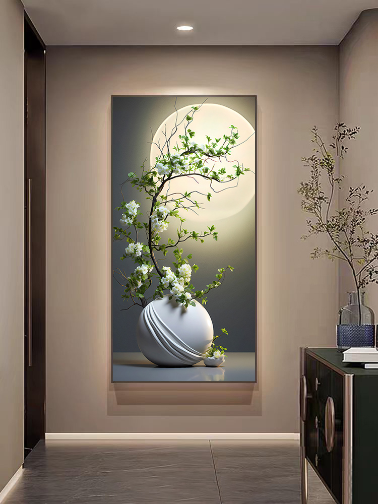 小清新玄关装饰画现代简约入户客厅走廊过道挂画北欧竖版大气壁画