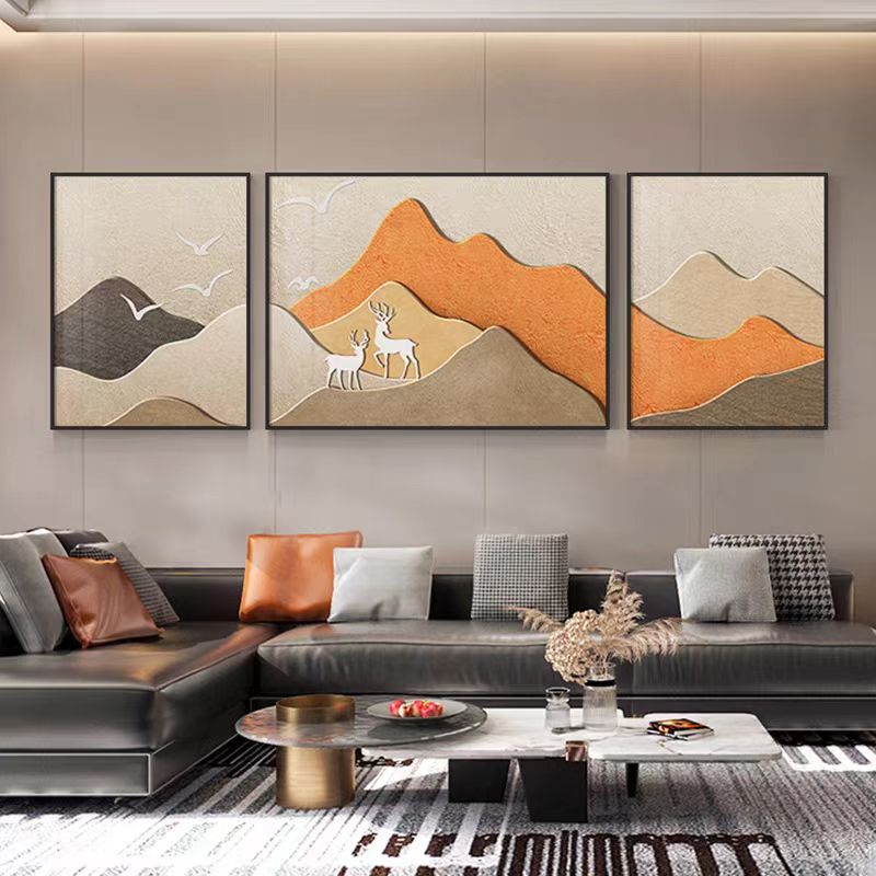 轻奢抽象客厅装饰画现代简约大气沙发背景墙挂画高档艺术三联壁画