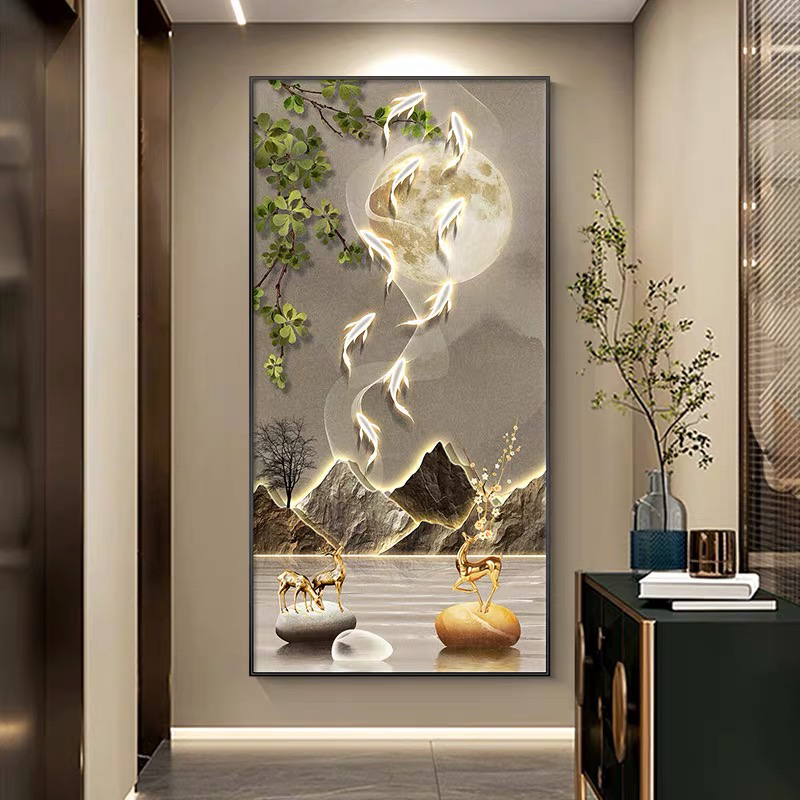 轻奢奶油风格现代简约绿植入户玄关走廊高端客厅装饰画背景墙画