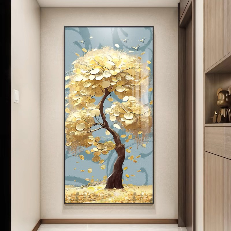 财运滚滚轻奢现代风简约入户玄关走廊高端客厅装饰画书房背景墙画