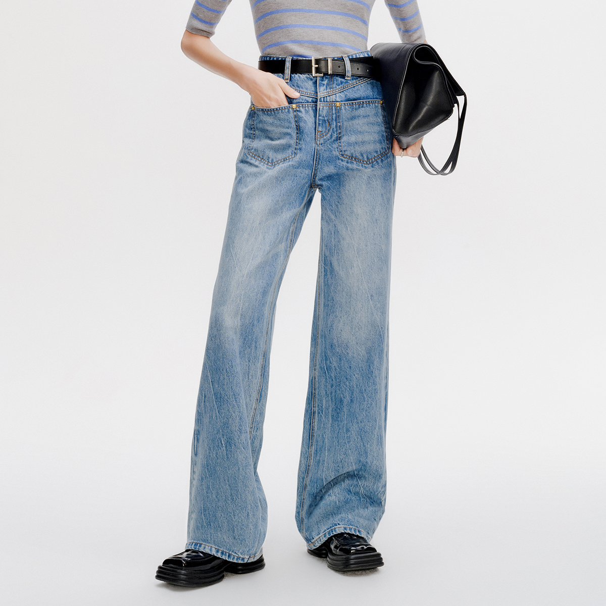 【25超模裤3.0】恩派雅新款蓝色高腰百搭直筒牛仔裤XNKECJ630A