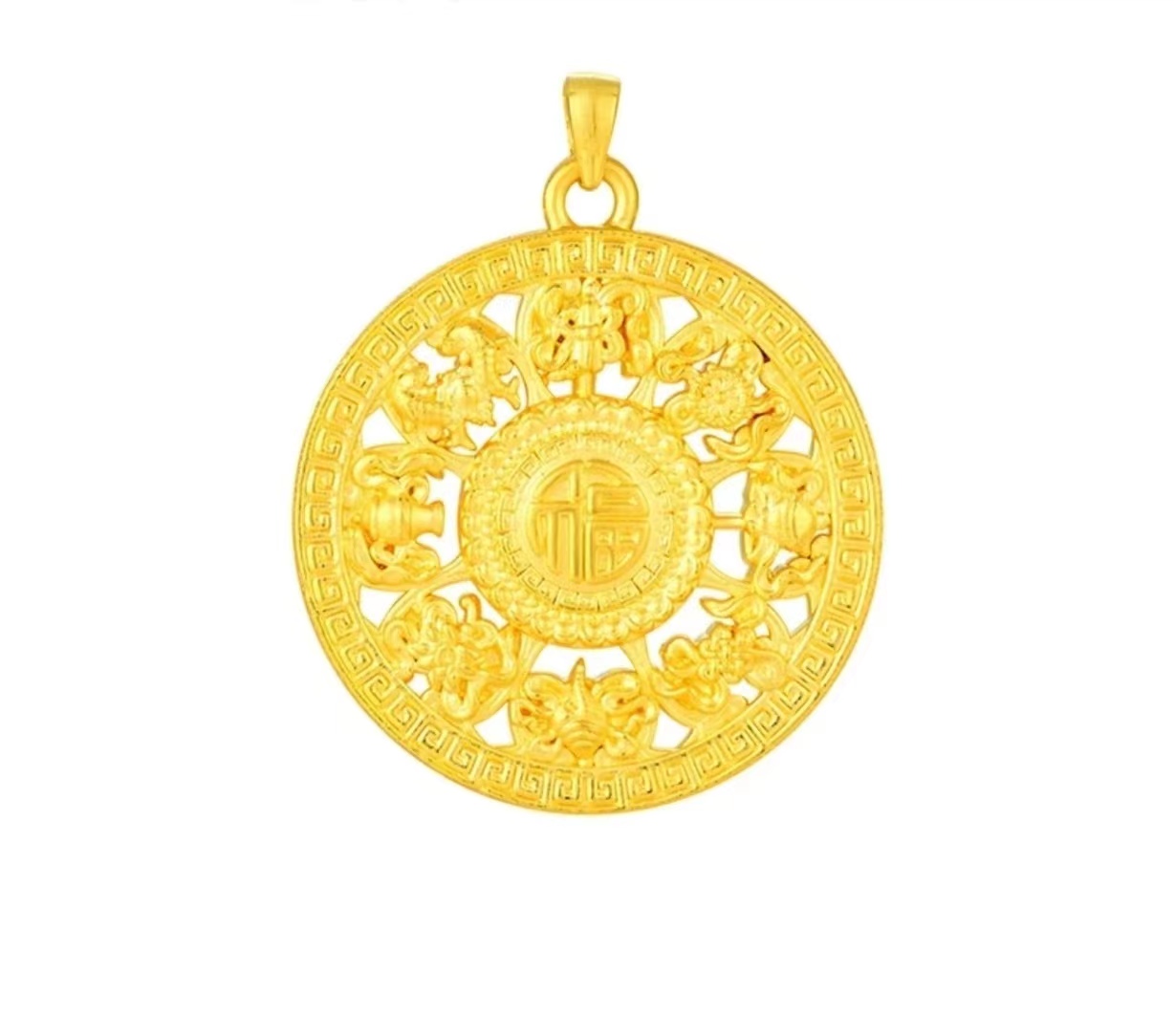 足金9993D硬金八宝罗盘吊坠时尚经典精致轻奢简单简约精美潮流