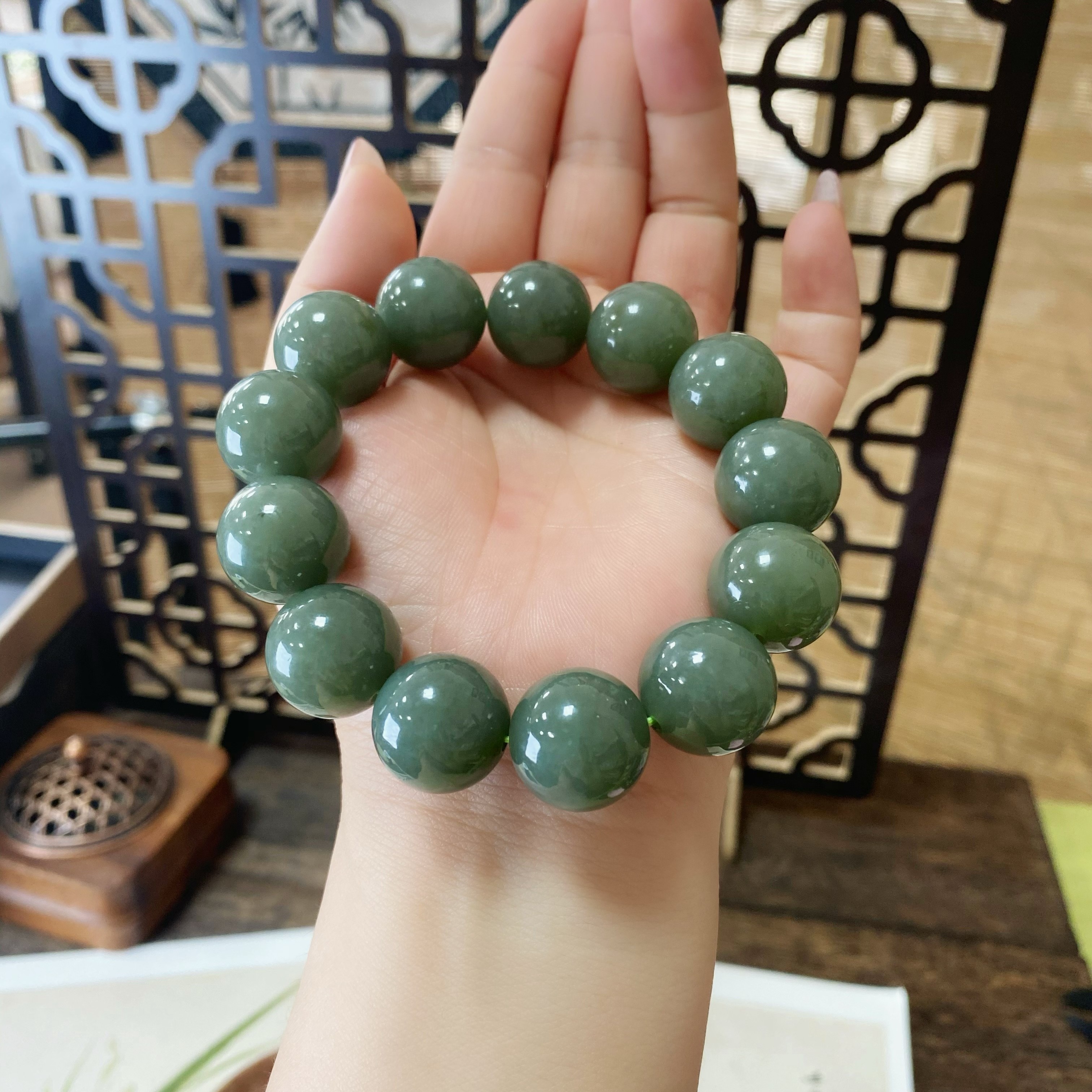 和田玉手串且末蓝手链卡16男士