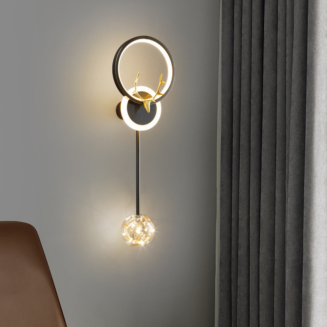 轻奢床头壁灯全铜卧室后现代简约北欧别墅极简鹿头客厅背景墙壁灯