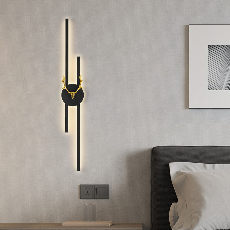 现代轻奢北欧创意壁灯极简长条卧室床头格栅背景墙装饰LED壁灯