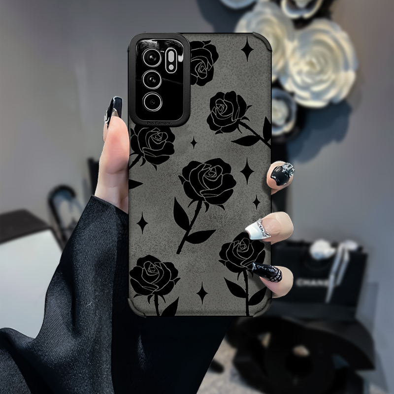 黑色玫瑰花柳叶VIVOT1/IQOONEO5SE防摔复古皮质软壳女保护壳