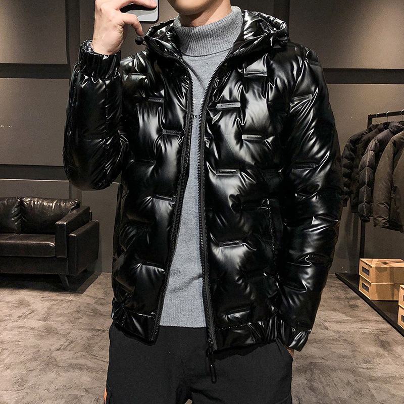 白鸭鸭2023新款亮面羽绒服男士短款青年韩版连帽轻薄冬季潮牌外套