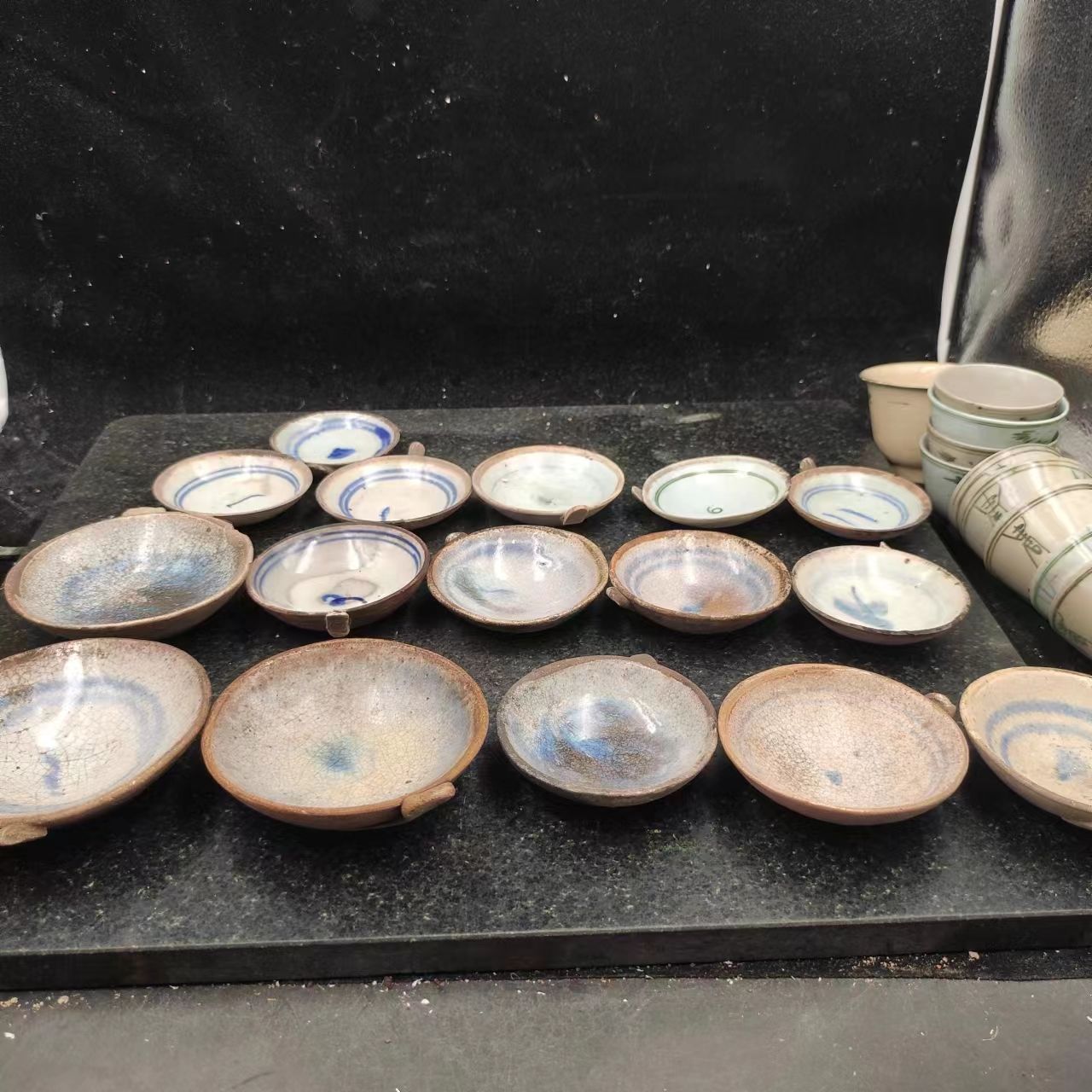 青花灯盏油灯座陶瓷收藏烛台灯座家用佛灯长明灯粗陶民俗老物件老