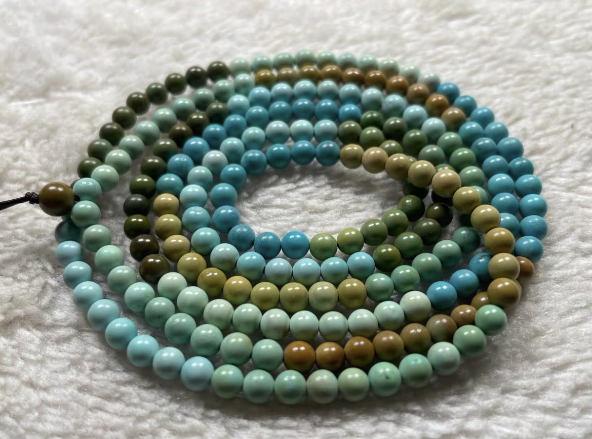 天然原矿绿松石小米珠项链108佛珠彩虹链