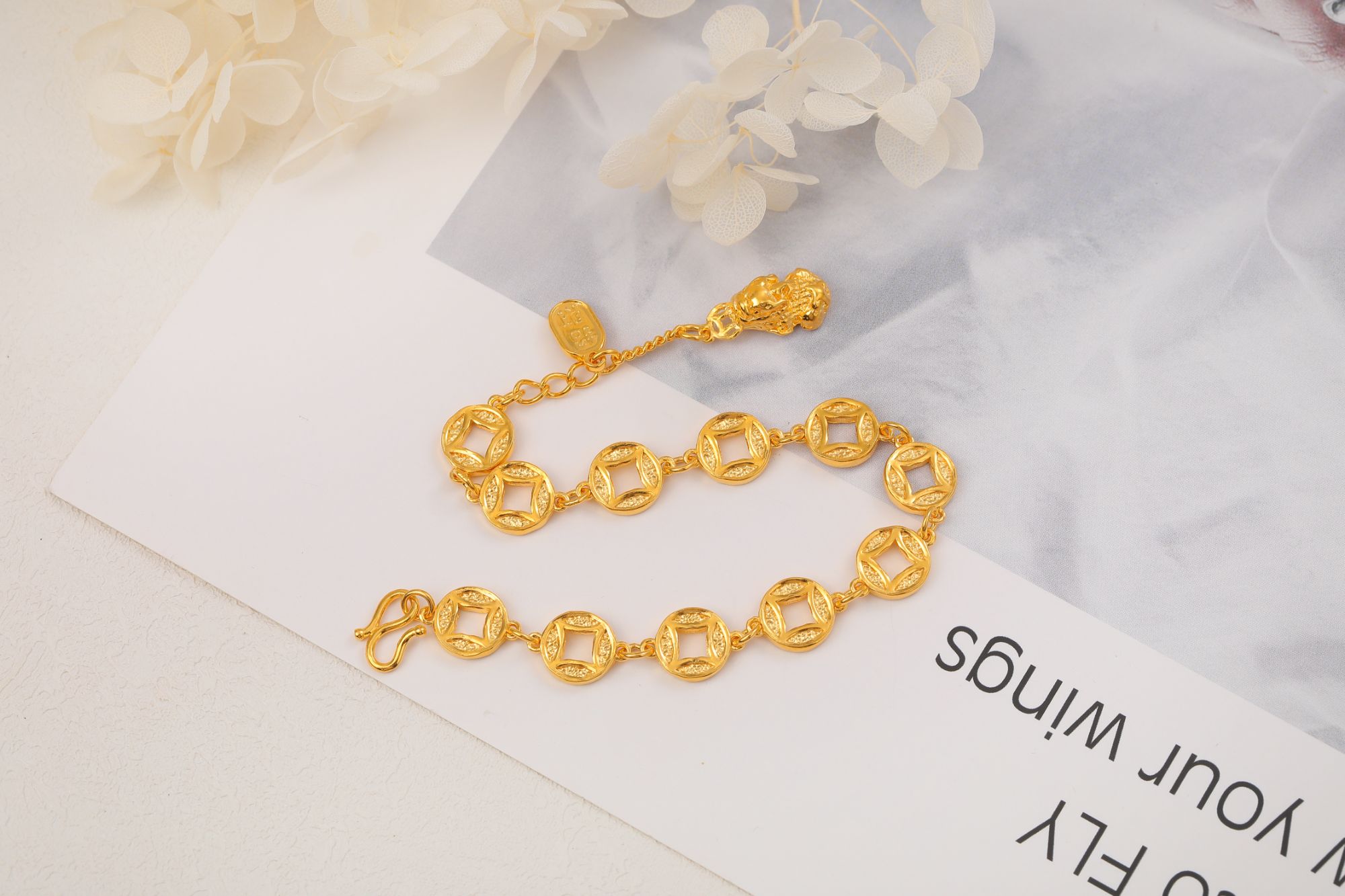 足银手链 【鑫品】-足银金色时尚招米貔貅手链气质轻奢精致复古小众