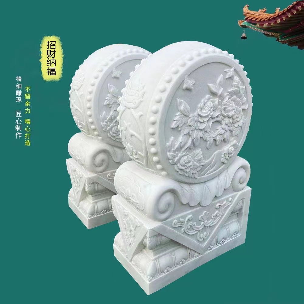汉白玉抱鼓石 一米高，花开富贵定金链接，包邮不含卸车安装
