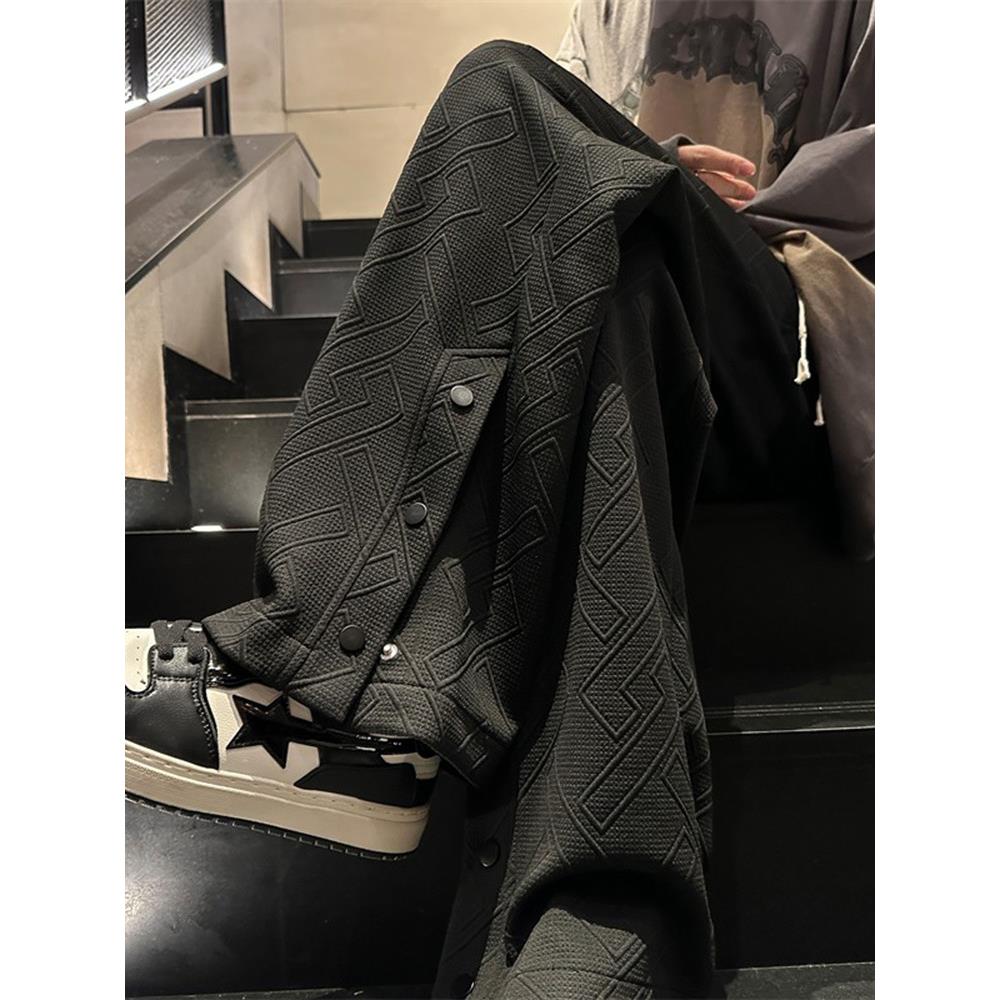 重磅排扣开叉卫裤男款美式复古裤子高街垂感休闲长裤